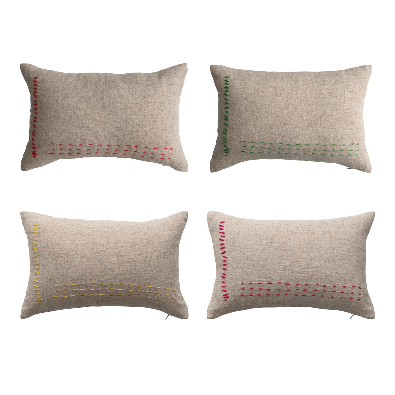 Hello Honey® Multicolor Line Stitch Design Linen Blend Mini Lumbar Pillow Set